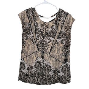 Matty M Blouse Women's Small Cap Sleeve Printed 100% Silk Shirt Top Boho